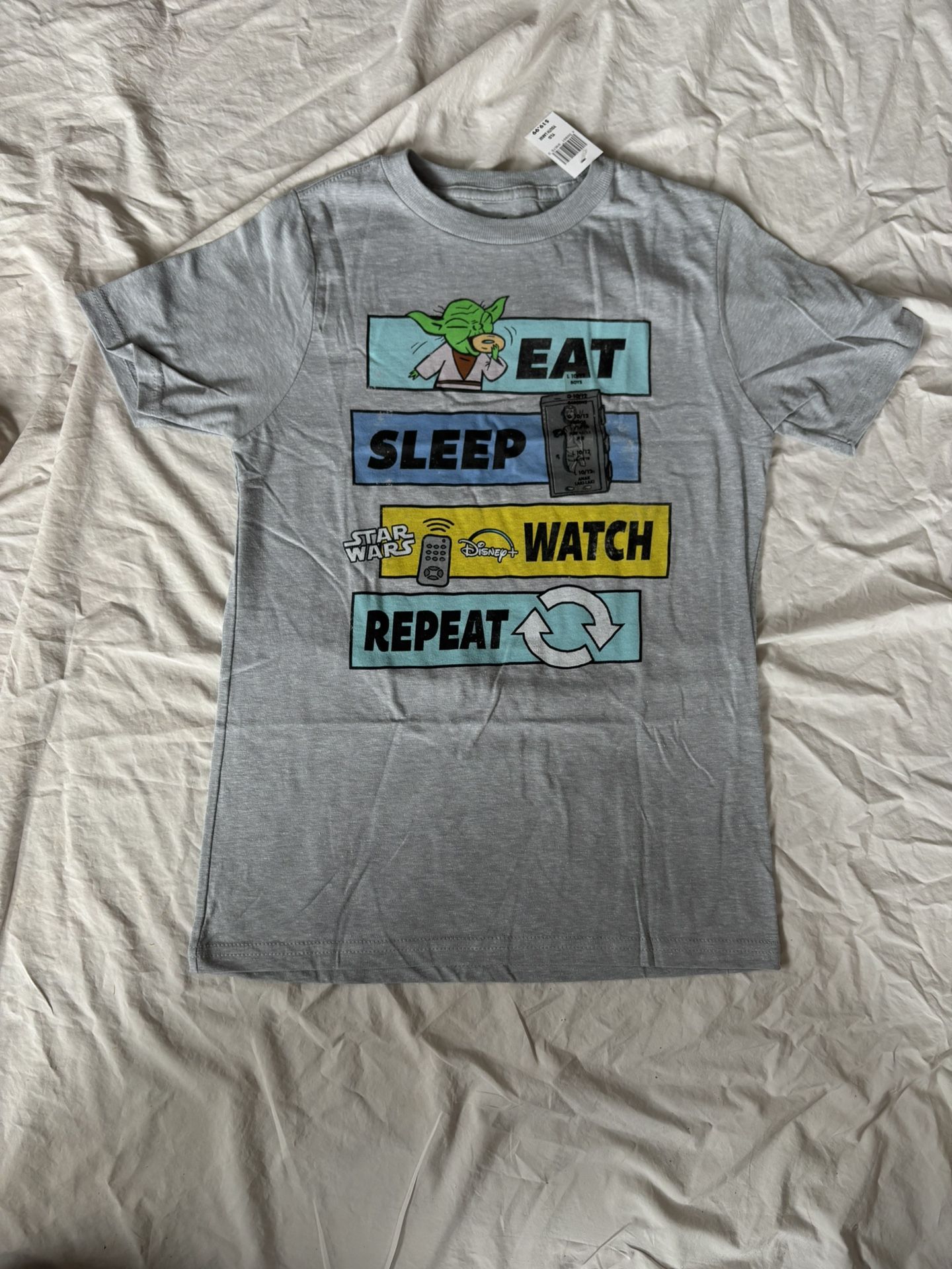 Disney Parks Star Wars Youth Large T Shirt Brand New NWT Yoda Eat Sleep Watch Repeat 