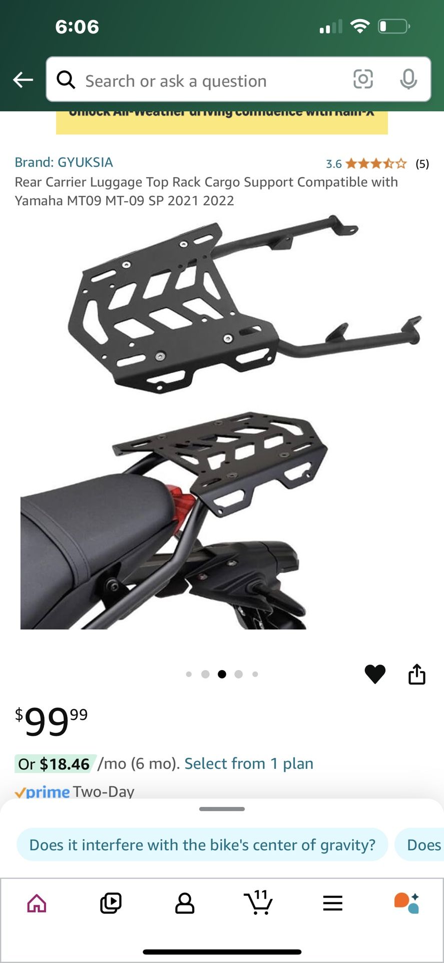 Rear Carrier Luggage Top Rack Cargo Support Compatible with Yamaha MT09 MT-09 SP 2021 2022