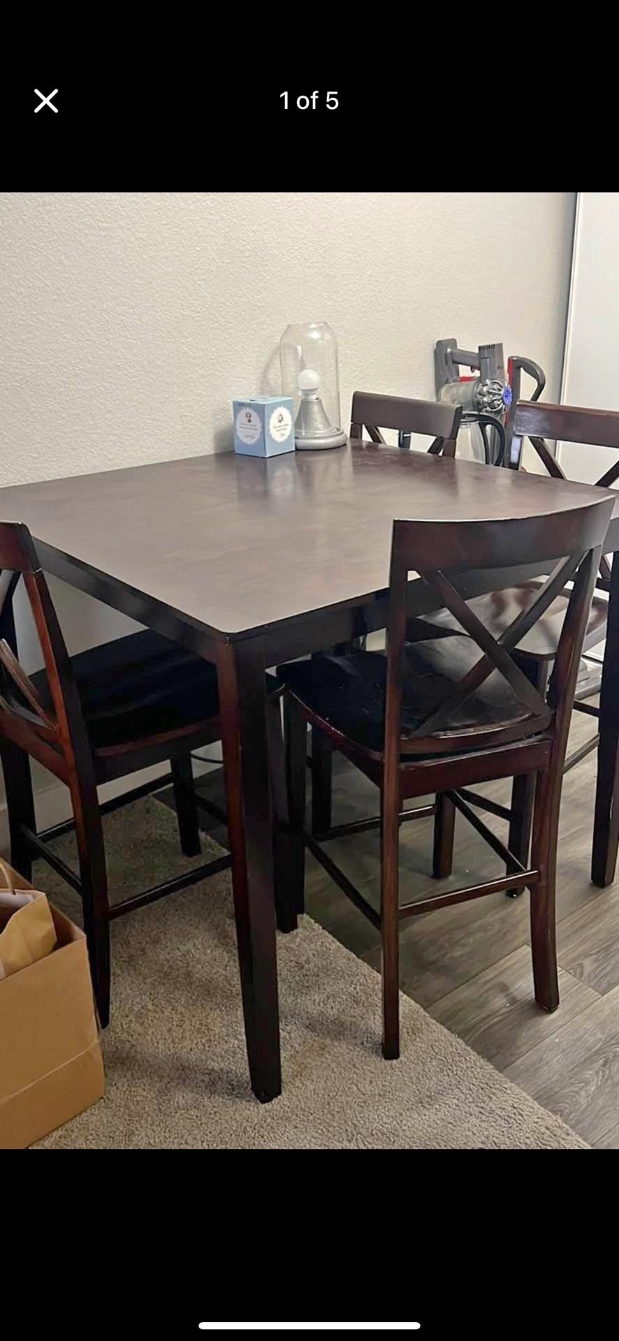 Dining table and 4 wooden stools