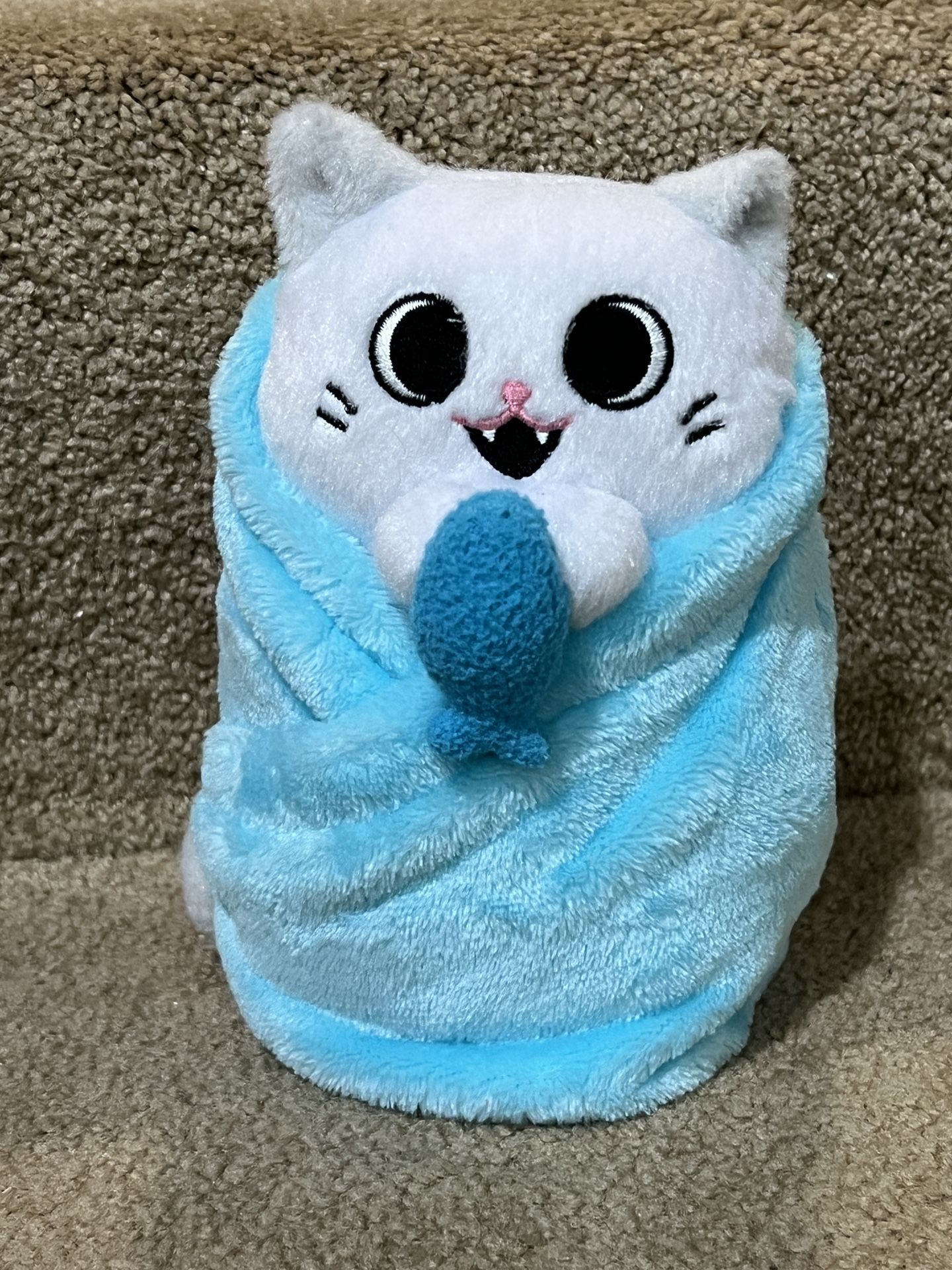 Uncute Collectible Purritos Tuna Blue Kitty Cat Plush 7" Green Blanket Kawaii