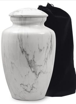 Lines Art White Marble Finish Adult Cremation Urn