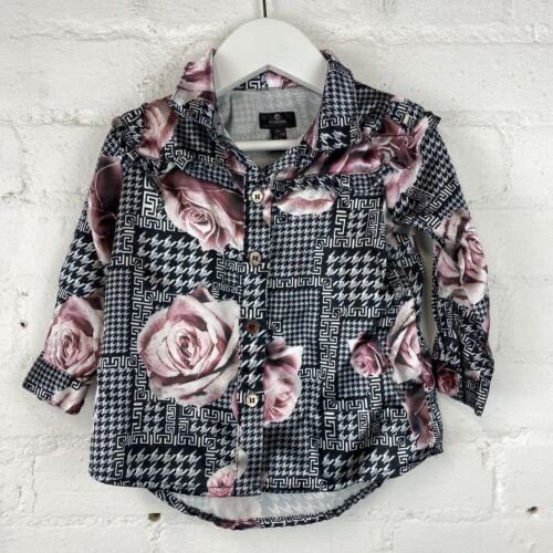 FIRETRAP Girls Rose Print Satin Feel Shirt 12-18 Months