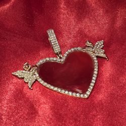 10k Yellow Gold Diamond Heart Double Angle One Row Memory Pendant 1.6 ctw