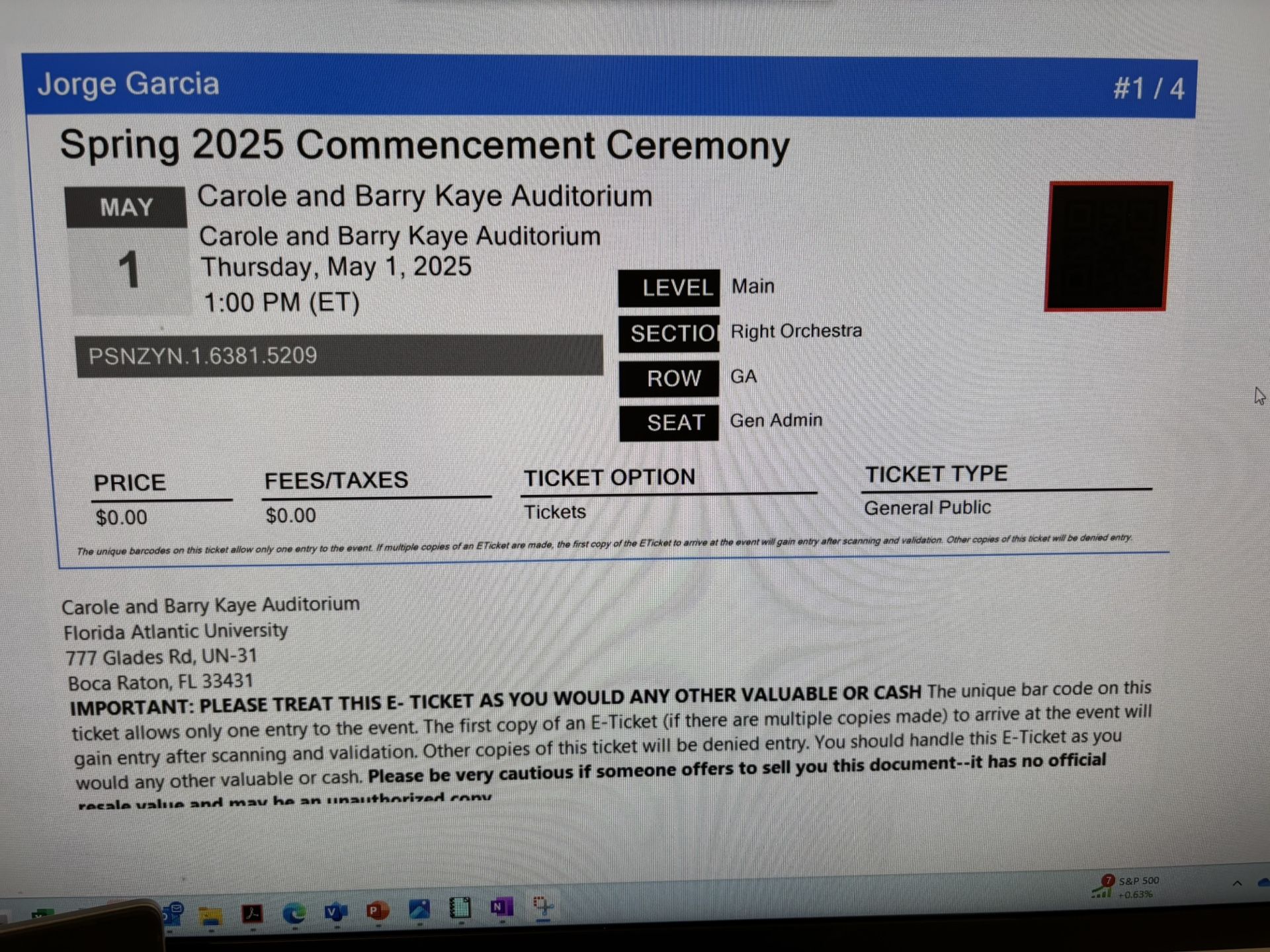 FAU Graduation Ceremony Tickets- Spring 2025