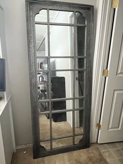 Large Full-Length Wall Mirror with Grid Frame