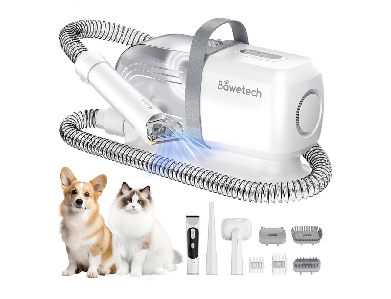 Dog Grooming Vacuum, Bawetech B2 5-in-1 Pet Grooming Kit with Dog Clipper, 11000Pa Suction | 2L Capacity | 113°F Dryer | Low Noise Pet Hair Removal To