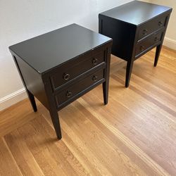 Black Wooden Nightstand Side Table with 2 Drawers 