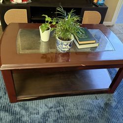 Glass Top Wood Table For Living Room