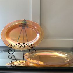 Price Slashed 8$ (2) Normandie Iridescent Oval Platters OBO