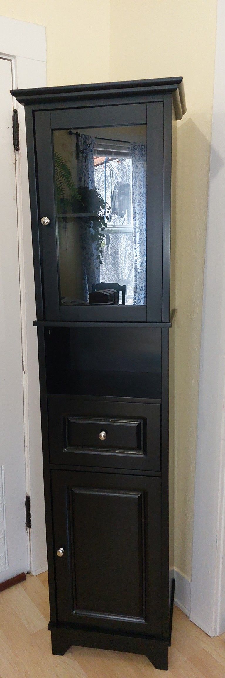 Tall Narrow Black Cabinet with Black Drawers