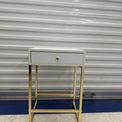 Acme Coleen 1-Drawer Metal Tube End Table in White and Brass