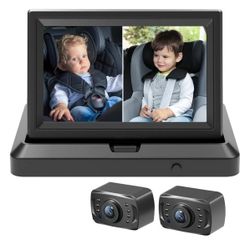 Baby Car Camera HD 1080P Dual-Channel Display Baby Car Monitor with 2 IR Night Vision Camera, Easily Install 5'' Car Camera for Baby with Crystal Clea