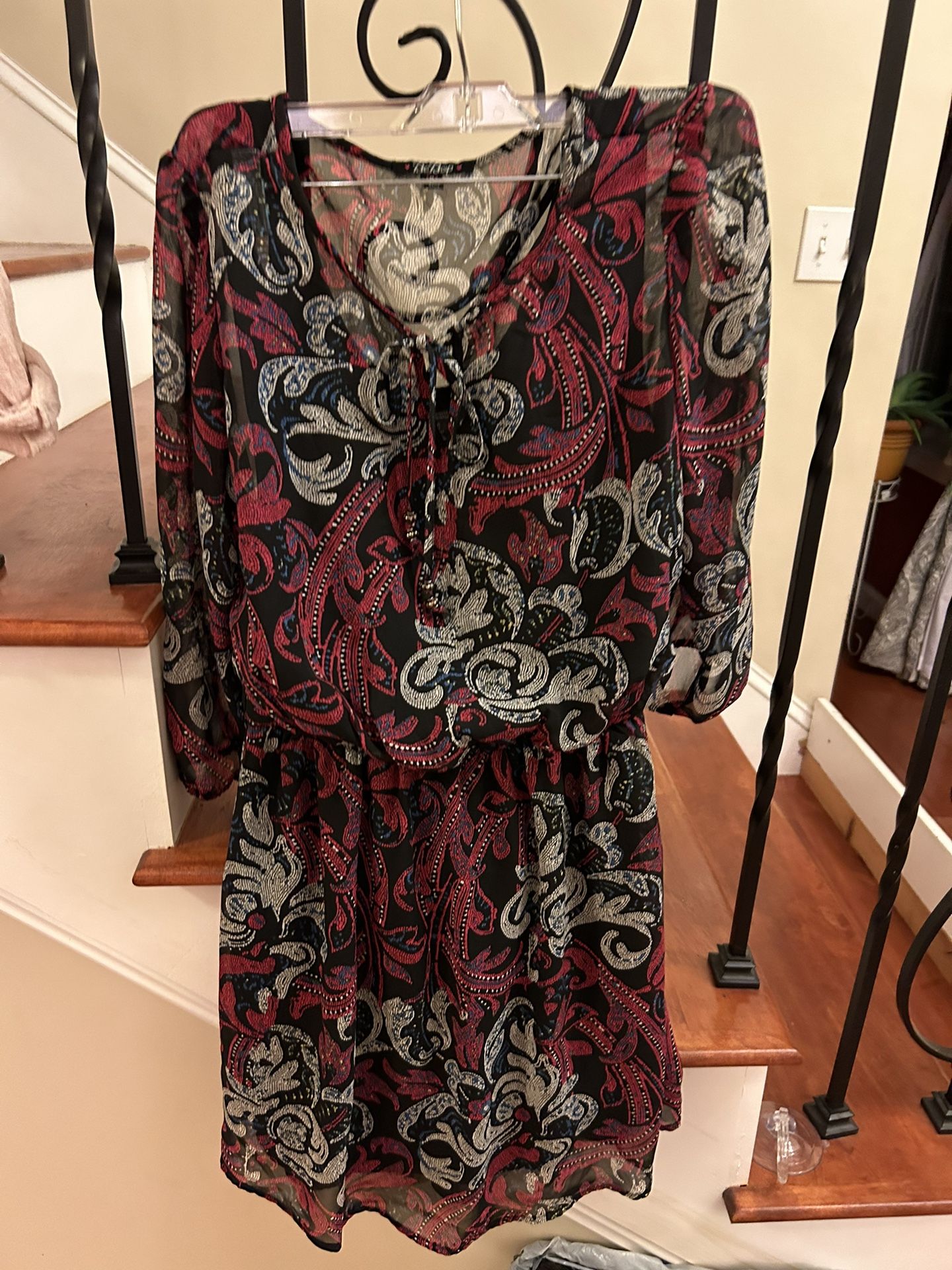 Be Bop Blouson Midi Paisley Dress Medium Long Sleeves 
