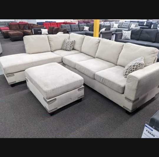 Mushroom Color Sectional Sofa With Ottoman 104x75 " Rustic Style