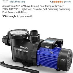 Aquastrong 2HP In/Above Ground Pool Pump with Timer, 115V, 8917GPH, High Flow,
