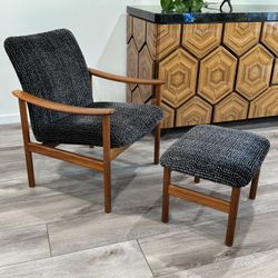 mid century Alf Svensson arm chair and ottoman in teak