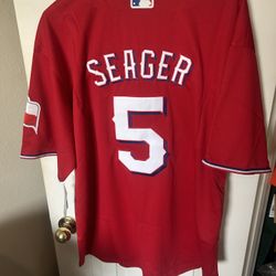 Red Texas Rangers jersey with Seager #5 on the back. Size: XL 