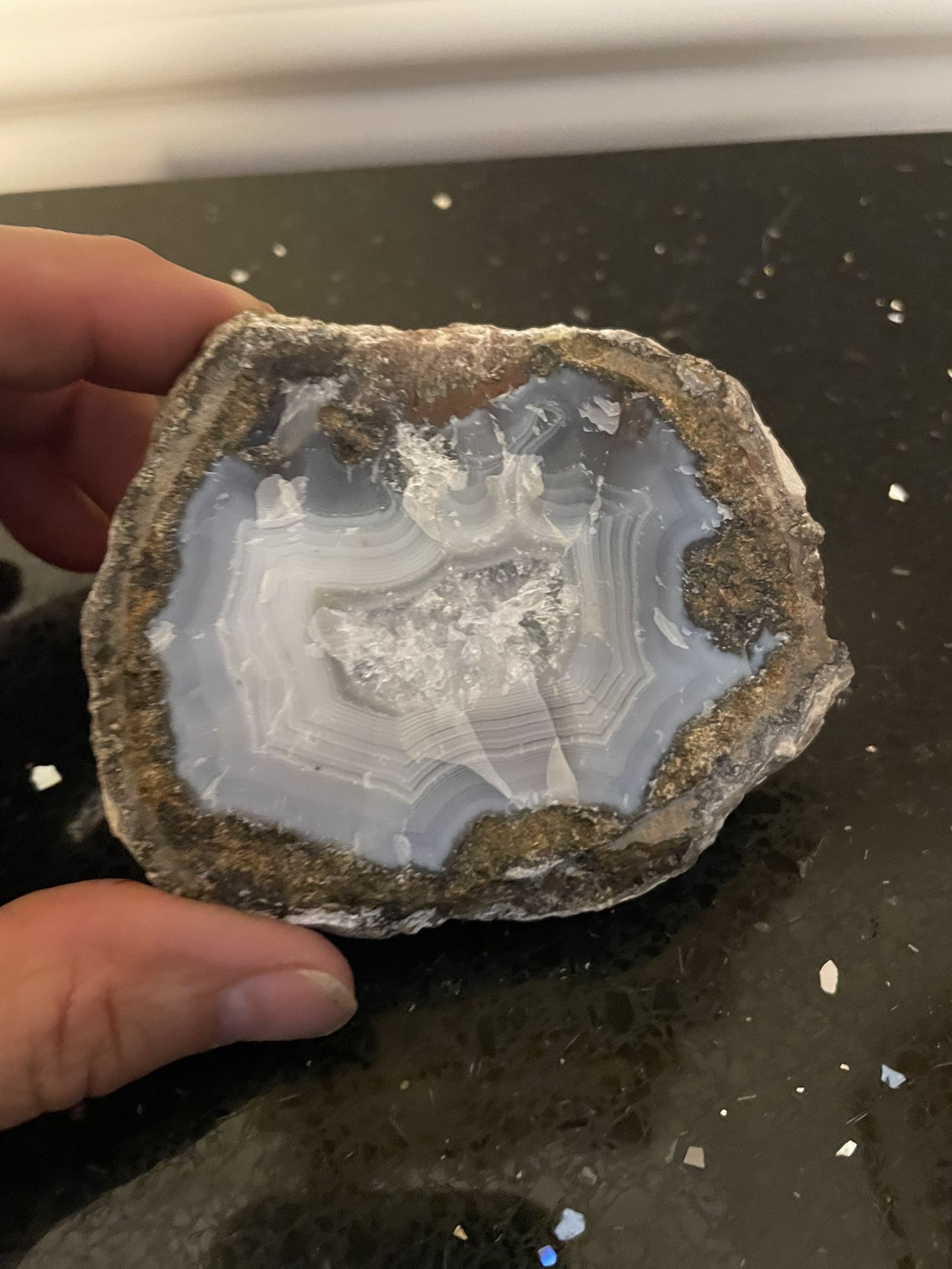 Solid Blue Agate Nodule Half Moss and Calcite Lapidary Rough 3.25”