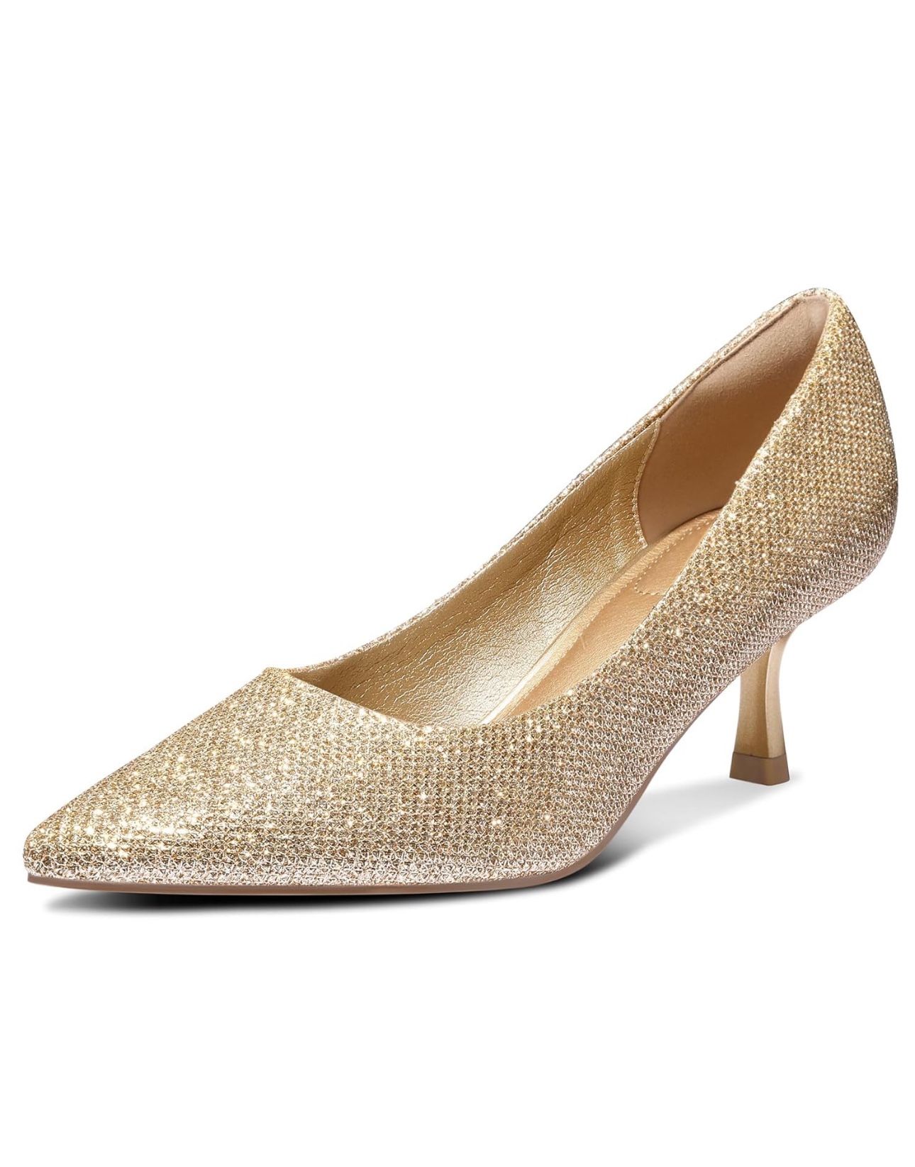 Mysoft Womens Pumps 2in Kitten heel pointed toe Gold Glitter