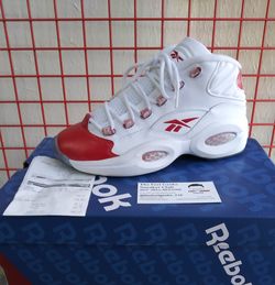 REEBOK QUESTION ALLEN IVERSON RED TOE LEATHER SIZE 5.5 US MEN SHOES LIKE NEW WORN ONCE WITH OG BOX & RECEIPT $120