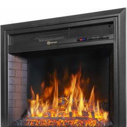 26" Electric Fireplace Insert 3D Flame Stove Adjustable Flame Timer Heater Firebox Logs