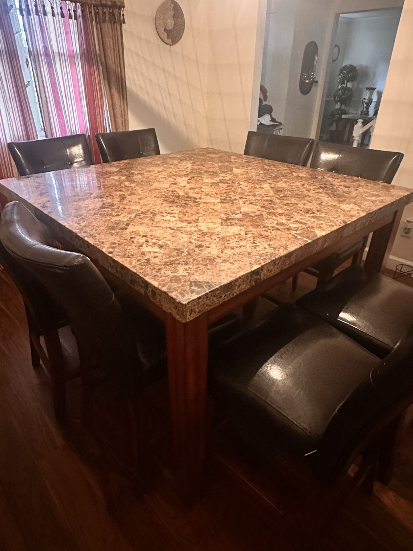 Marble Dining Room Table With 8 Leather Chairs Real Wood And Marble