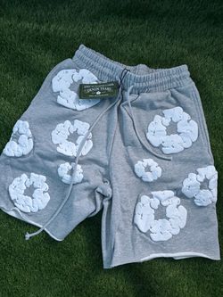 Denim Tears - Grey Sweat Shorts with White Wreath Logo Brand New