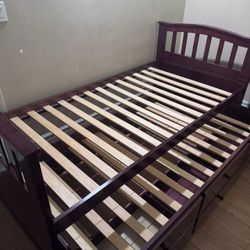 Twin Bed, Rollable drawer Base