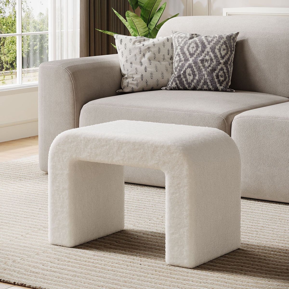 Modern Vanity Stool, Fully Assembled Upholstered Ottoman Sofa Footrest