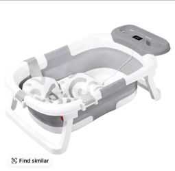 Collapsible baby bath tub with built in thermometer