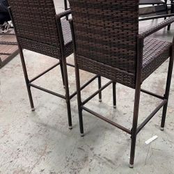 Set of 2 Wicker Barstool All Weather Dining Chairs Outdoor Patio Furniture Wicker Chairs Bar Stool with Armrest