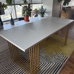 Contemporary White & Gold Dining Table 