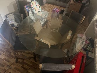 Round Glass Dining Table with 4 Chairs
