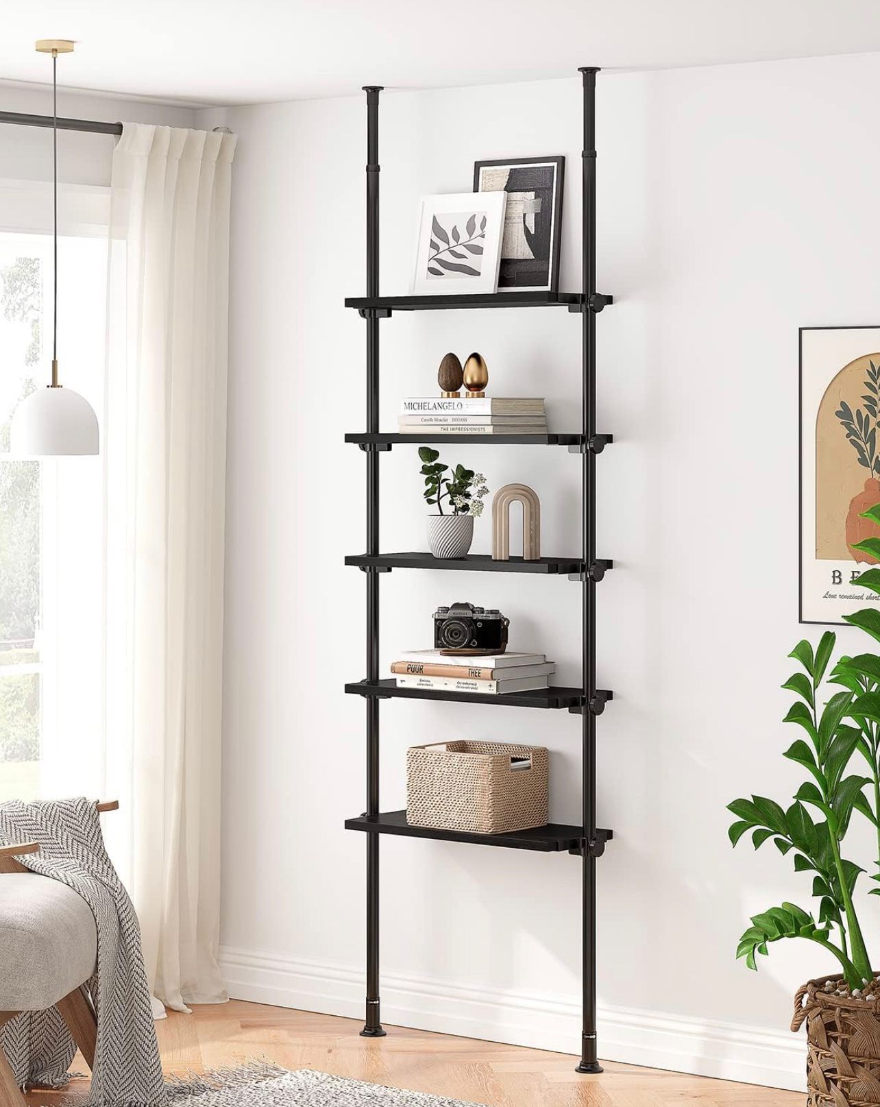 Tall Adjustable Ladder Shelf, Wood Shelving Unit 