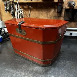 Antique Chinese Red Lacquer Food Box Wedding Box Hand Crafted Pine