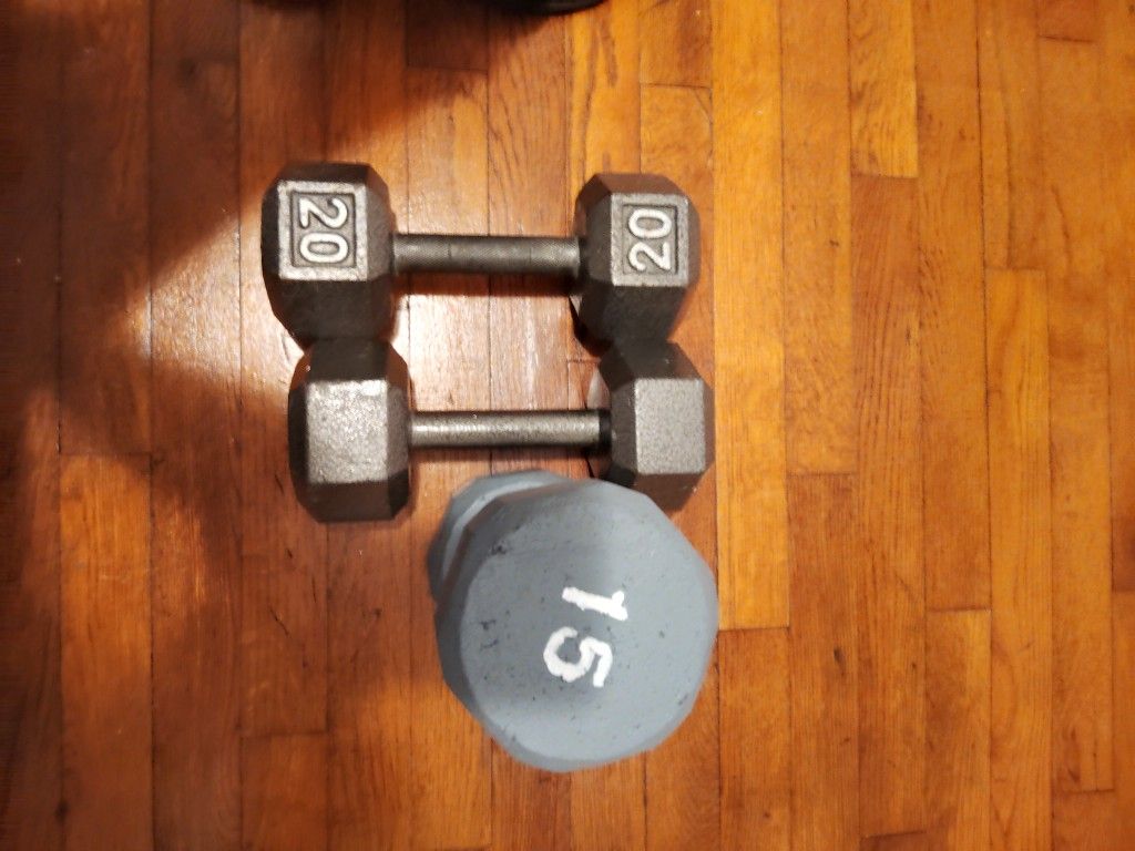 Hex Dumbbells Sets 20& One 15 Pound
