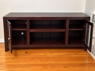 Large Dark Wood TV Stand / Media Console with Glass Doors