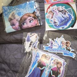 Frozen Birthday Party Supplies Set ,Frozen Party Decorations ,Frozen Party Supplies | Set includes birthday Banner, Tablecloth, Swirls banner, Cake to