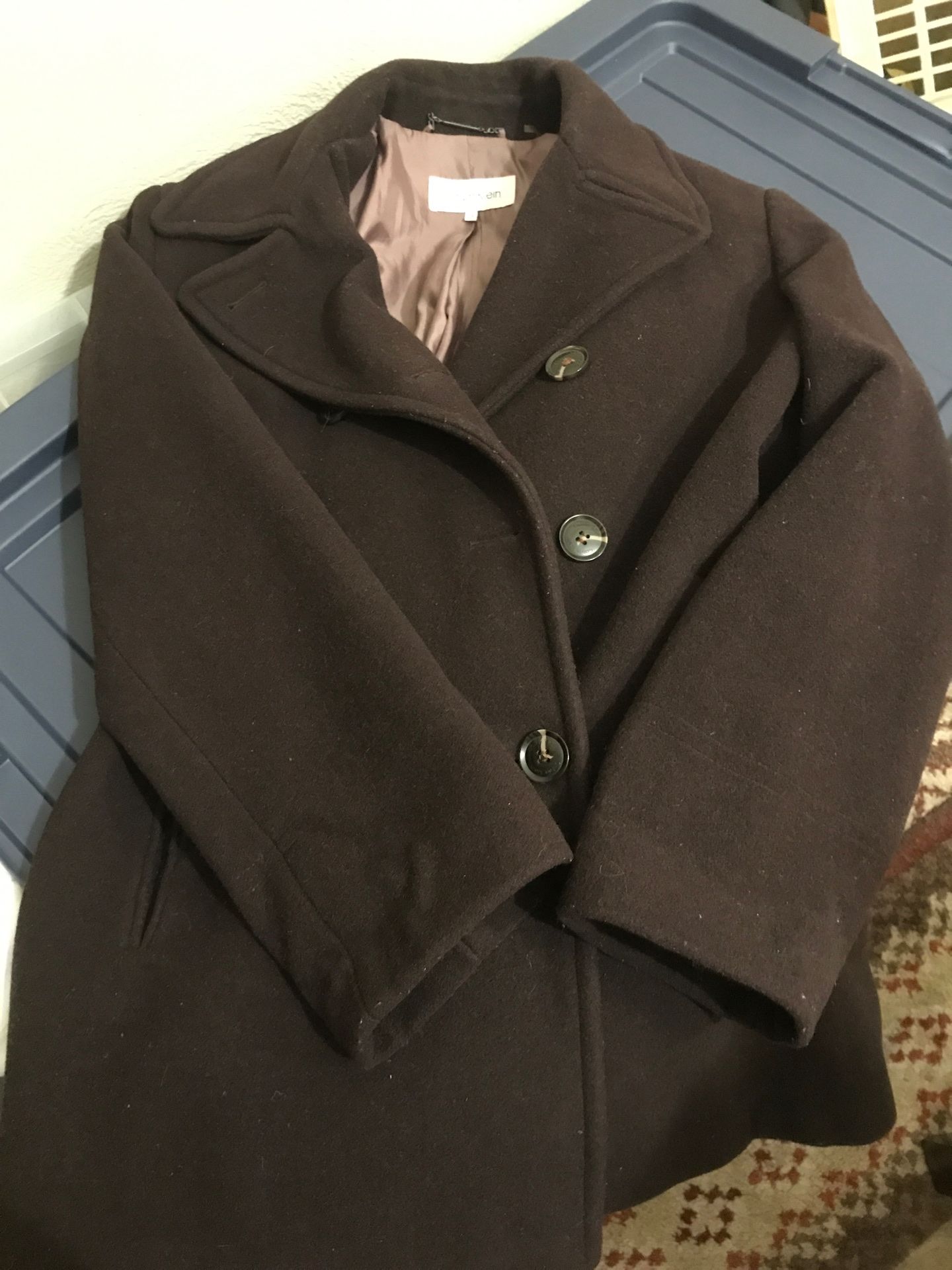 Women’s classic brown Calvin Klein wool peacoat. Size 14