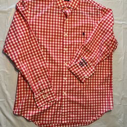 Embroidered Cuff Ralph Lauren Long Sleeve Red Plaid Button-Up Polo RN 41381 