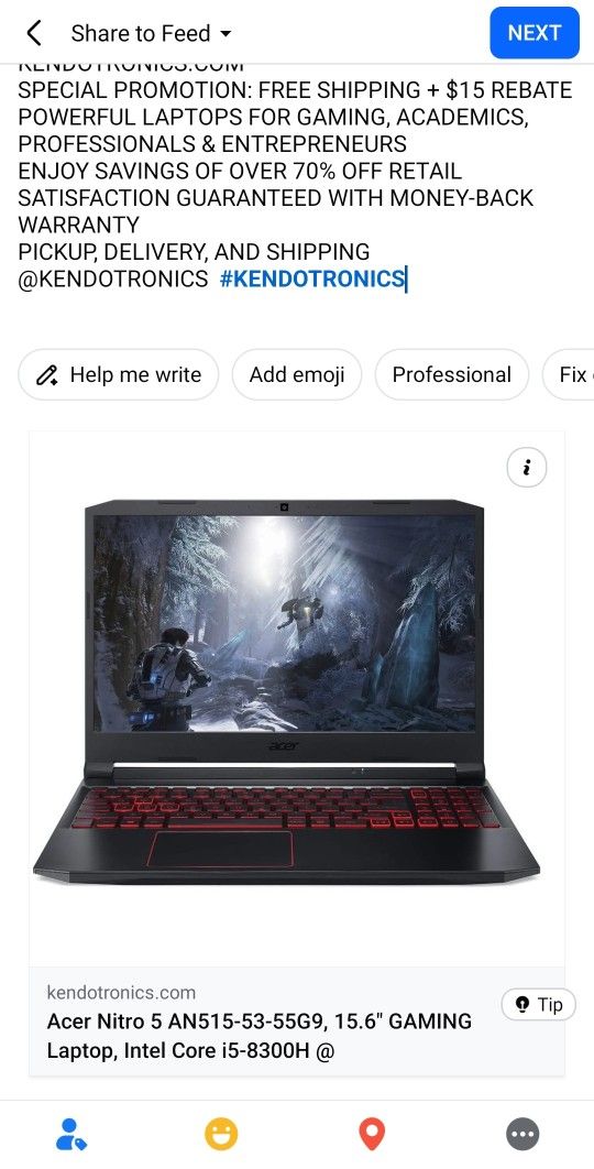 Acer Nitro 5 AN515-53-55G9, 15.6" GAMING Laptop, Intel Core i5-8300H @ 2.3GHz (32GB RAM 256GB NVME + 2TB SSD) NVIDIA GTX 1050 Ti, Windows 11