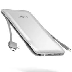 TG90° 10000mAh Power Bank Thin Slim Portable Charger Built in Cable Type C White
