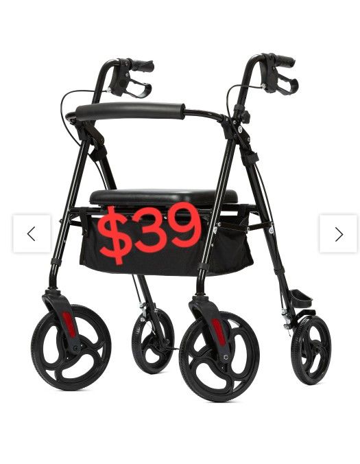 ELENKER ® YF-9007B Rollator Walker with 10” Wheels, Sponge Padded Seat and Backrest, Fully Adjustment Frame for Seniors Black