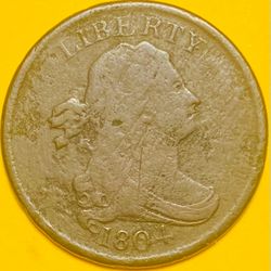 1804 (Spiked Chin) U.S. DRAPED BUST HALF CENT 1/2c PENNY COIN (Fine)