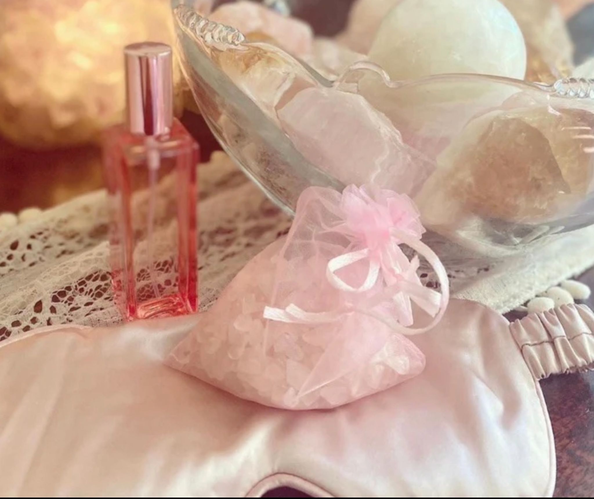 Silk Crystal And Lavender Infused Eye Masks With Pillow And Mask Spray