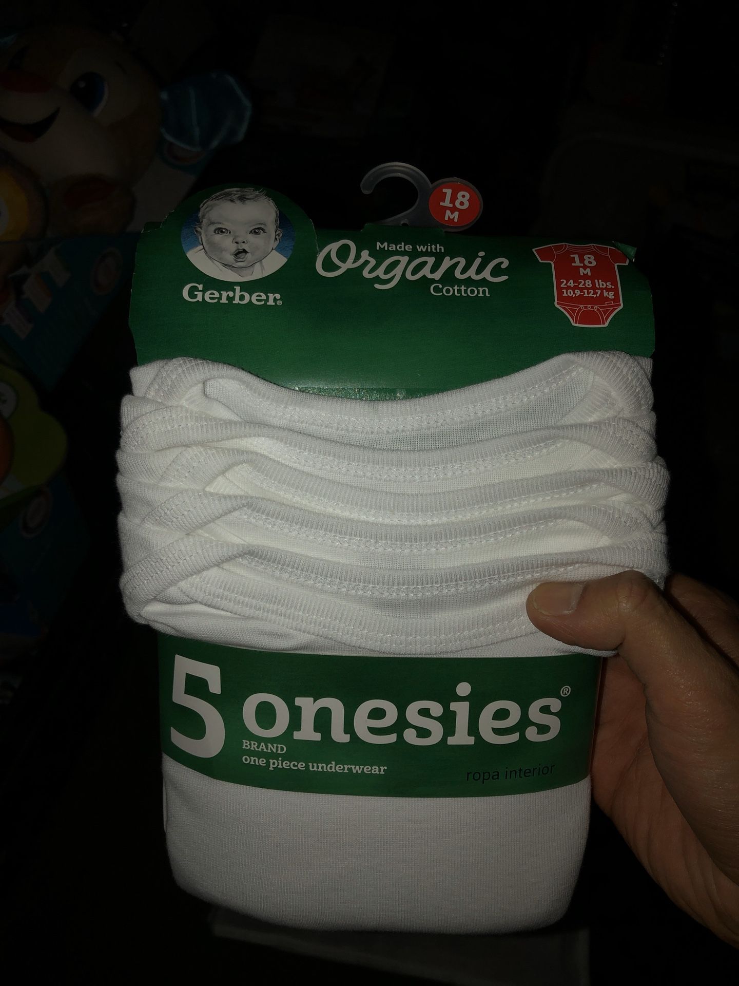 Gerber Baby organic cotton Onesies 5-pack (18 months - 24-28 lbs)