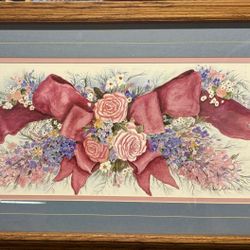 Pink Ribbon Floral Bouquet Framed Print