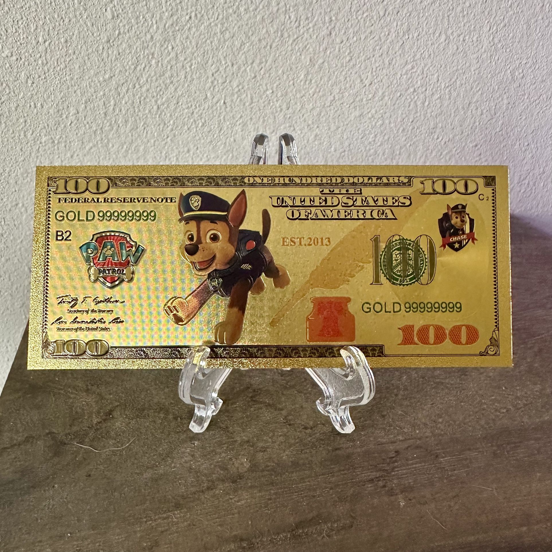 24k Gold Foil Plated Chase Paw Patrol Banknote Cartoon Collectible