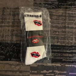 Chrome Hearts Lips Crew Socks White