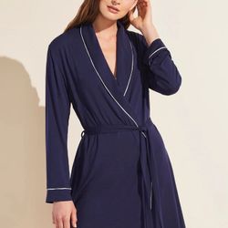 Eberjey Navy Blue Gisele Tuxedo Robe Women’s Size Small NWT 